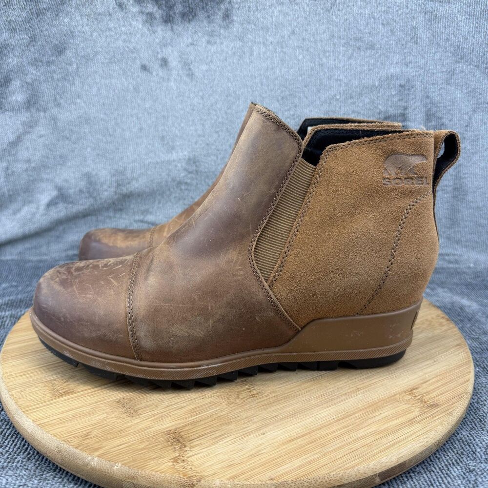 Sorel Boots Womens Size 9 Brown Joan Of Arctic Wedge Chelsea Leather NL3816-242 - Picture 3 of 10